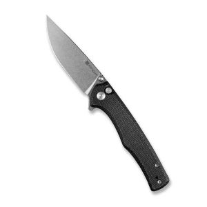 Sencut S21012-2 Crowley Button Lock & Thumb Stud Black Micarta Handle Knife