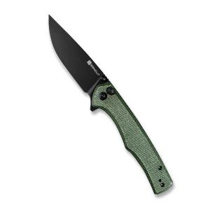Sencut  S21012-3 Crowley Button Lock & Thumb Stud Green Micarta Handle Knife