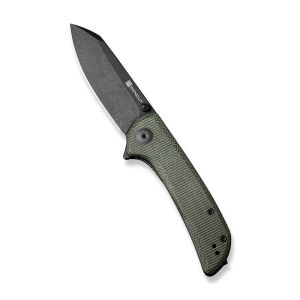 Sencut S22014-1 Fritch Flipper & Thumb Stud Knife Green Canvas Micarta Handle